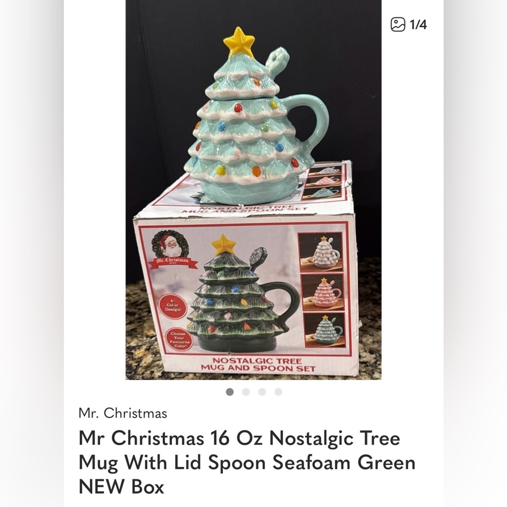 Mr. Christmas 16oz Lidded Nostalgic Christmas Tree Mug with Spoon NIB - Picture 10 of 16